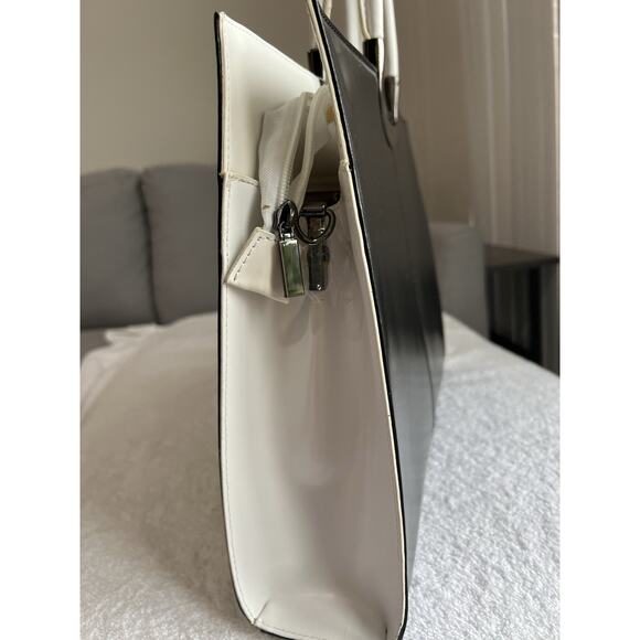 Daniela Moda Black / white Leather Handbag Dual Handles Tote Shoulder Strap NWT - Picture 13 of 16